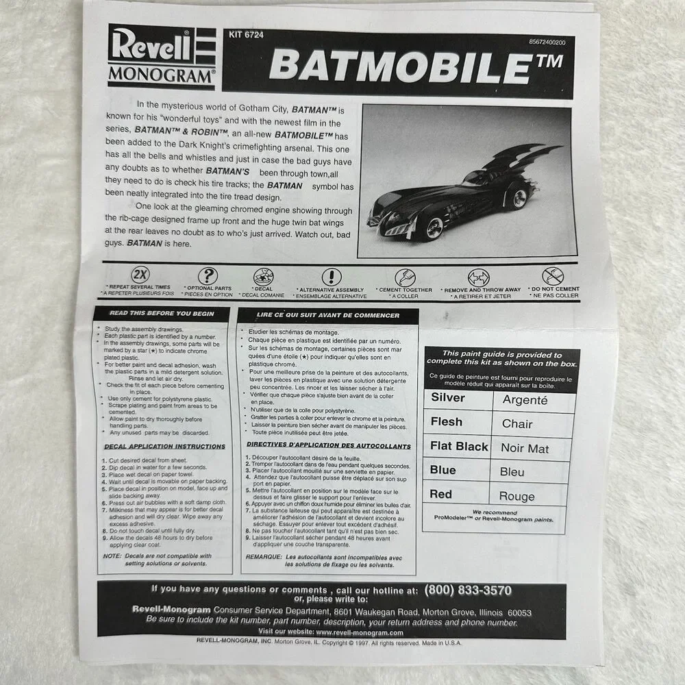 Revell‎ Monogram Batman & Robin Batmobile Model Kit 1:25 Scale 1997 Partial